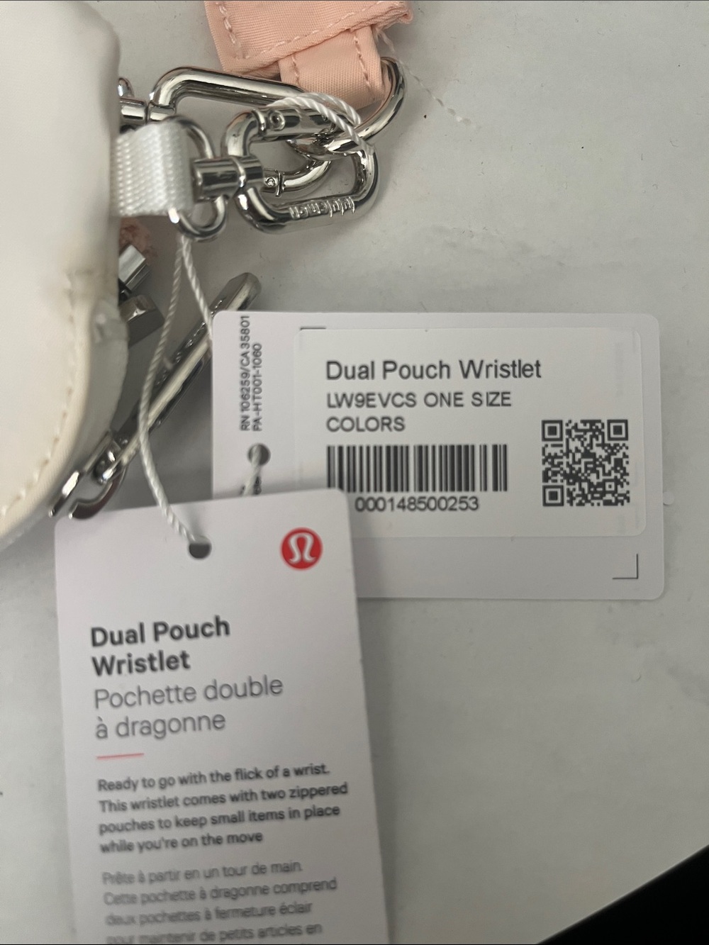 Lululemon athletica dual pouch keychain  purse White Wristlet Set logo silver - Picture 2 of 2